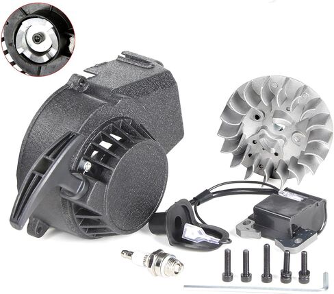 جيب دراجة السحب بداية ، سبائك الألومنيوم Recoil Coil Coil Spark Fly Wheel لـ 47 49cc 2 Stroke Mini ATV Dirt Bike (Black) in Saudi Arabia