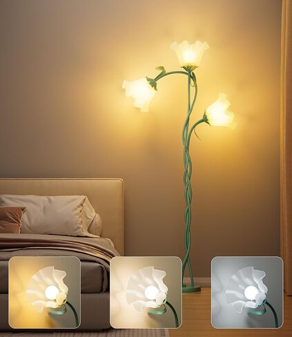 Flower Floor Lamp, Clear and Natural Style Flower Lamp with 3 Bendable Neck and Heads, DIY Any Styling 3 Color Temperatures for Girls' Room Bedroom Living Room etc-Bulb Included（67 inches） in Saudi Arabia