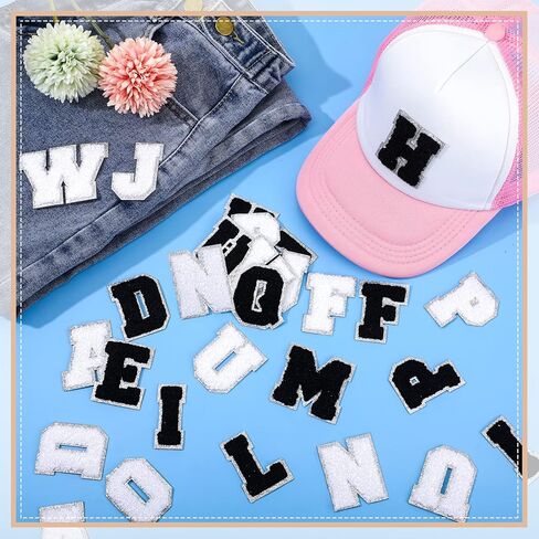104 Pcs Chenille Letter Patches Self Adhesive Letters Black Letter Patches Self Adhesive Chenille Patches Chenille Embroidered Patch Self Adhesive Patches for Jeans Embroidered Applique in Saudi Arabia