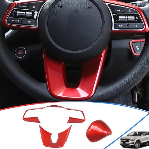 Steering Wheel Button Cover Sticker Interior, for Kia Seltos 2021-2025/Kia Forte 2019-2024,Steering Wheel Button Panel Protection Frame Molding Trim - Carbon Fiber in Kuwait