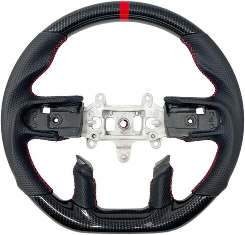 Carbon Fiber Steering Wheel for 2019-2023 Dodge Ram 1500/2500 with Ergonomic Grip Design, D-Shaped Flat Bottom, Red Custom Stitching in Saudi Arabia