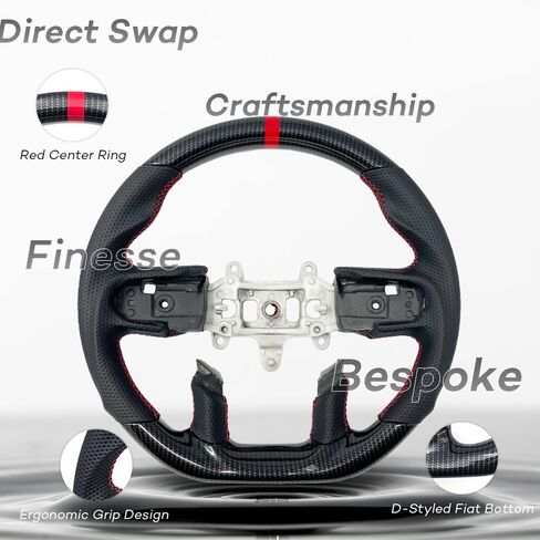 Carbon Fiber Steering Wheel for 2019-2023 Dodge Ram 1500/2500 with Ergonomic Grip Design, D-Shaped Flat Bottom, Red Custom Stitching in Saudi Arabia