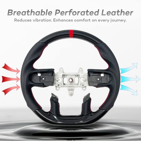Carbon Fiber Steering Wheel for 2019-2023 Dodge Ram 1500/2500 with Ergonomic Grip Design, D-Shaped Flat Bottom, Red Custom Stitching in Saudi Arabia