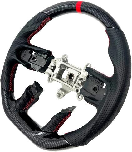 Carbon Fiber Steering Wheel for 2019-2023 Dodge Ram 1500/2500 with Ergonomic Grip Design, D-Shaped Flat Bottom, Red Custom Stitching in Saudi Arabia
