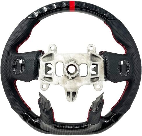 Carbon Fiber Steering Wheel for 2019-2023 Dodge Ram 1500/2500 with Ergonomic Grip Design, D-Shaped Flat Bottom, Red Custom Stitching in Saudi Arabia