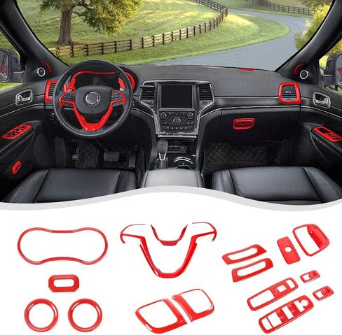 16PCS Full Set Interior Trim Kit Compatible with 2014-2020 Jeep Grand Cherokee,Dashboard Panel Side Outlet Decorative Cover (Red) in Saudi Arabia