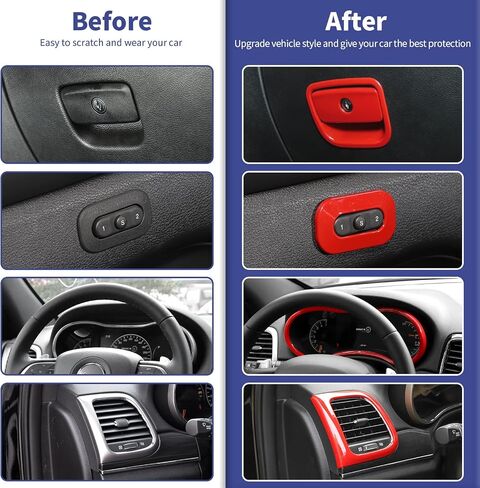 16PCS Full Set Interior Trim Kit Compatible with 2014-2020 Jeep Grand Cherokee,Dashboard Panel Side Outlet Decorative Cover (Red) in Saudi Arabia