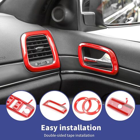 16PCS Full Set Interior Trim Kit Compatible with 2014-2020 Jeep Grand Cherokee,Dashboard Panel Side Outlet Decorative Cover (Red) in Saudi Arabia