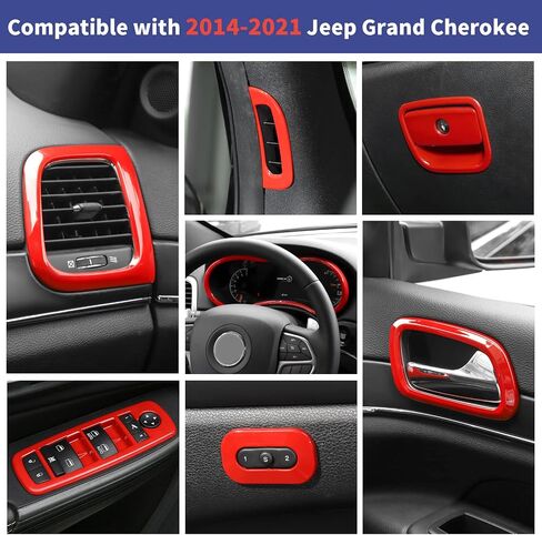 16PCS Full Set Interior Trim Kit Compatible with 2014-2020 Jeep Grand Cherokee,Dashboard Panel Side Outlet Decorative Cover (Red) in Saudi Arabia