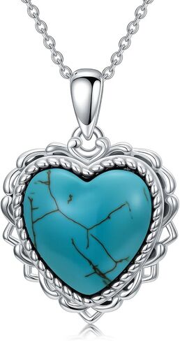 Real Turquoise Heart Necklace 925 Sterling Silver Simple Western Jewelry Gift for Women in Saudi Arabia