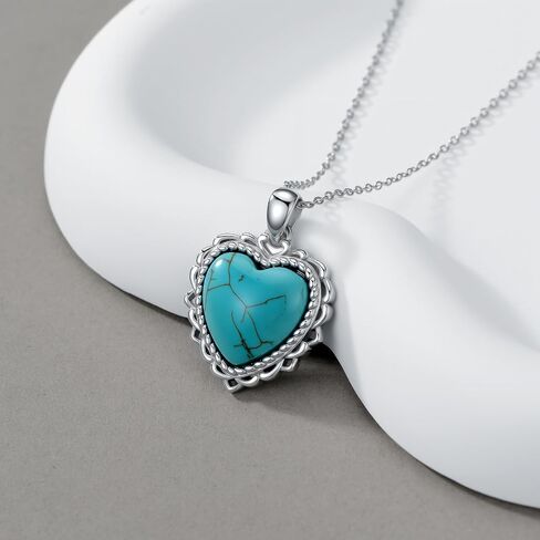 Real Turquoise Heart Necklace 925 Sterling Silver Simple Western Jewelry Gift for Women in Saudi Arabia