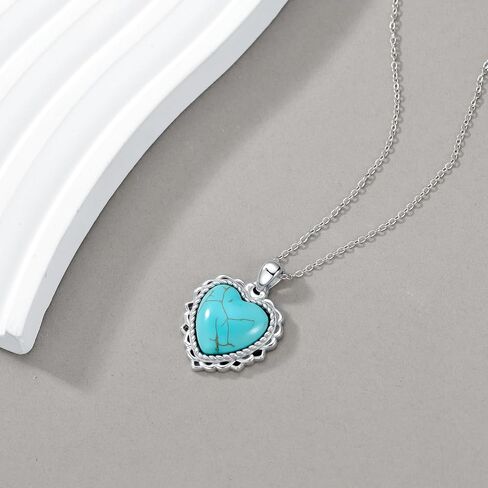 Real Turquoise Heart Necklace 925 Sterling Silver Simple Western Jewelry Gift for Women in Saudi Arabia