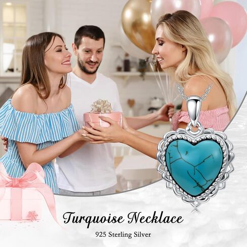 Real Turquoise Heart Necklace 925 Sterling Silver Simple Western Jewelry Gift for Women in Saudi Arabia