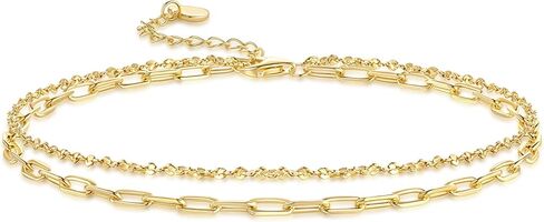 14K Gold Anklets for Women Gold Ankle Bracelets for Women Double-Layer Design Delicate Chain Stacked with Paperclip Link Anklets for Womens ankles bracelets in Saudi Arabia