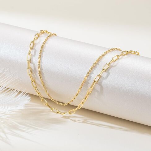 14K Gold Anklets for Women Gold Ankle Bracelets for Women Double-Layer Design Delicate Chain Stacked with Paperclip Link Anklets for Womens ankles bracelets in Saudi Arabia
