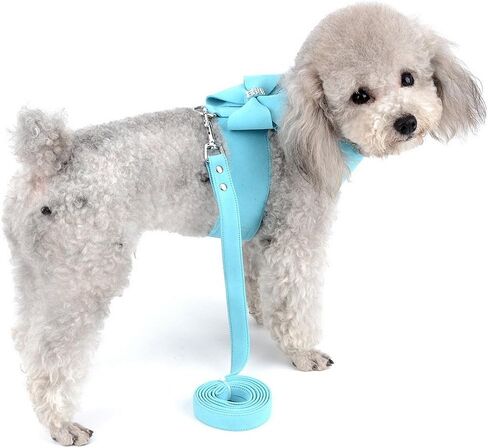 Selmai Small Pet Dog Cat Bling Rhinestone Harness and Leash Bow Girls Soft Ultra Suede Leather ، قابل للتعديل/بدون سحب ، سترة Escape Escape Emplic in Saudi Arabia