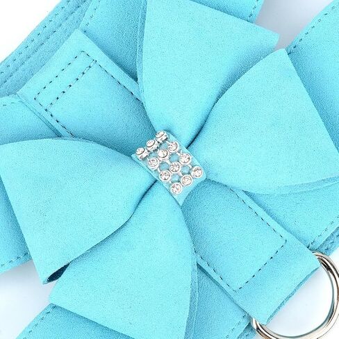 Selmai Small Pet Dog Cat Bling Rhinestone Harness and Leash Bow Girls Soft Ultra Suede Leather ، قابل للتعديل/بدون سحب ، سترة Escape Escape Emplic in Saudi Arabia