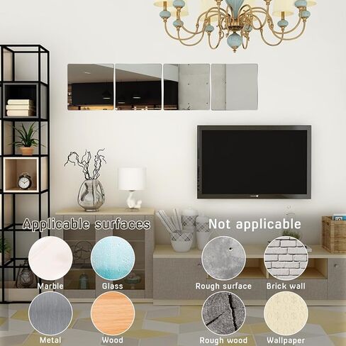 4 Pcs Wall Mirror Full Length Acrylic Unbreakable Wall Mirror 8" x 8" for Home Gym, Bedroom Living Room Frameless Peel Stick Full Body Mirrors Squares for Door, Closet Vanity in Saudi Arabia