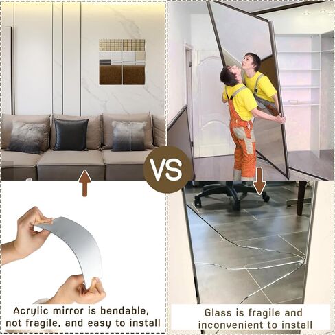 4 Pcs Wall Mirror Full Length Acrylic Unbreakable Wall Mirror 8" x 8" for Home Gym, Bedroom Living Room Frameless Peel Stick Full Body Mirrors Squares for Door, Closet Vanity in Saudi Arabia