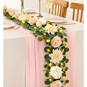 Yastouay 6 Ft Flower Garland with Lights, Pink Rose Floral Garland Fake Flowers for Wedding Arch Party Tables Backdrop Decor in Saudi Arabia