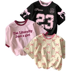 SweatyRocks Girl's 3 Pack Cute Letter Graphic T Shirt Crewneck Short Sleeve Summer Casual Tee Shirt in Kuwait
