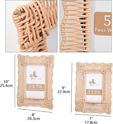 SwallowLiving Boho & Farmhouse Style Rattan Photo Frames Set of 2 - Faux Wicker, Rustic Charm, Durable Construction, Perfect for Home Decor & Gifts (4x6 & 5x7) in Saudi Arabia