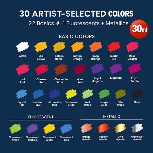 Piccassio Airbrush Paint Set, 30 Water-Based, Quick-Drying Colors for Artists & Beginners, Ideal for Wood, Ceramic, Paper, Plaster, Canvas, Plastic in Saudi Arabia
