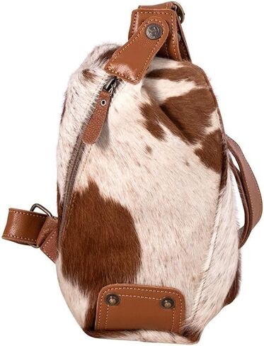 Myra Bag Sling Bag for Women - Western Upcycled Canvas Hairon Leather Crossbody - Caramel & White in Saudi Arabia