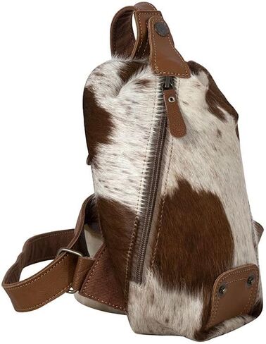 Myra Bag Sling Bag for Women - Western Upcycled Canvas Hairon Leather Crossbody - Caramel & White in Saudi Arabia