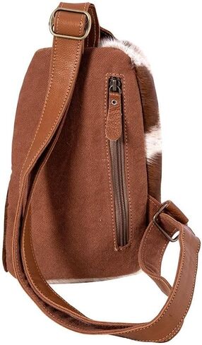 Myra Bag Sling Bag for Women - Western Upcycled Canvas Hairon Leather Crossbody - Caramel & White in Saudi Arabia