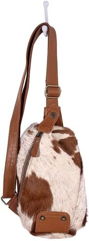 Myra Bag Sling Bag for Women - Western Upcycled Canvas Hairon Leather Crossbody - Caramel & White in Saudi Arabia