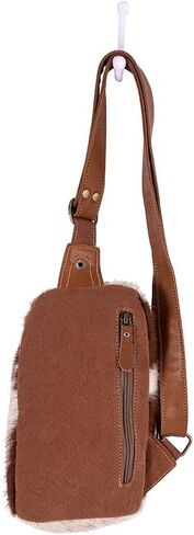 Myra Bag Sling Bag for Women - Western Upcycled Canvas Hairon Leather Crossbody - Caramel & White in Saudi Arabia