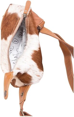 Myra Bag Sling Bag for Women - Western Upcycled Canvas Hairon Leather Crossbody - Caramel & White in Saudi Arabia