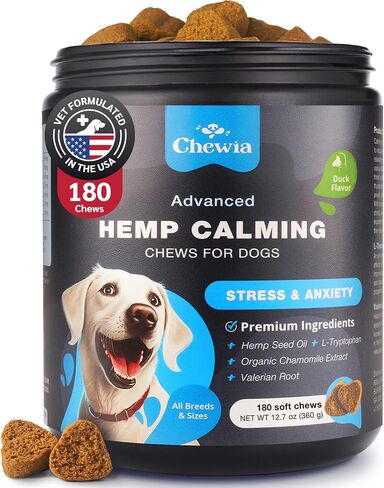 Hemp Сalming Сhews for Storms, Separation, Fireworks, Vet Visits, Travel, Grooming - 180 Treats (Duck Flavor) in Saudi Arabia