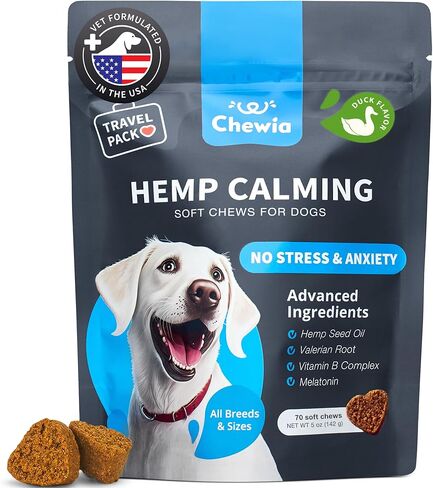 Hemp Сalming Сhews for Storms, Separation, Fireworks, Vet Visits, Travel, Grooming - 180 Treats (Duck Flavor) in Kuwait