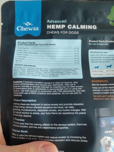 Hemp Сalming Сhews for Storms, Separation, Fireworks, Vet Visits, Travel, Grooming - 180 Treats (Duck Flavor) in Kuwait