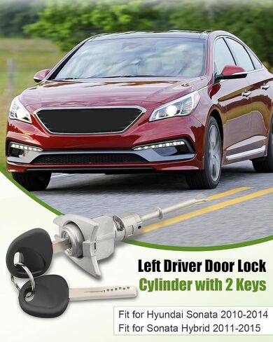 أسطوانة قفل باب السائق اليسار مع مفتاحين مناسبان لـ Hyundai Sonata 2009-2014 FIT لـ Sonata Hybrid 2011-2015 Silver Replace 81970-3SA00 819703SA00 in Saudi Arabia