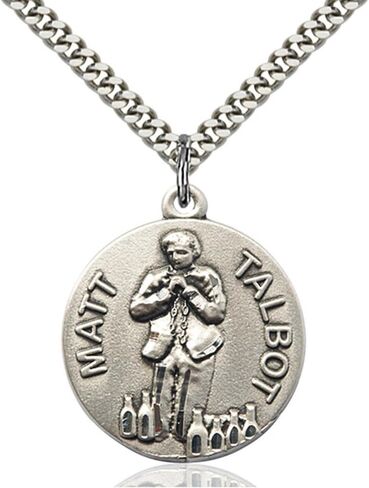 sterling Silver Matt Talbot Pendant 1 × 7/8 بوصات مع سلسلة كبح ثقيلة in Saudi Arabia