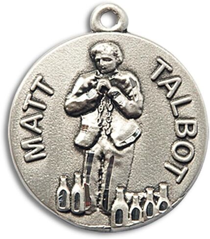 sterling Silver Matt Talbot Pendant 1 × 7/8 بوصات مع سلسلة كبح ثقيلة in Saudi Arabia