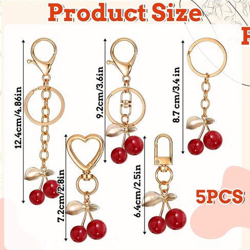 Bewudy 5pcs Cherry Keychain, Cute Cherry Bag Purse Charm, Aesthetic Keychain Charms for Women Girls Gift in Saudi Arabia