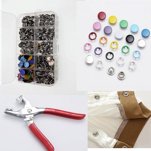 100 Sets Snap Buttons Kit, Fabric Clothing Snaps No Sewing, with Snap Pliers for Metal Snaps, Press Studs Snap Fasteners Tool Kit for DIY Sewing Crafts, 9.5MM in Saudi Arabia