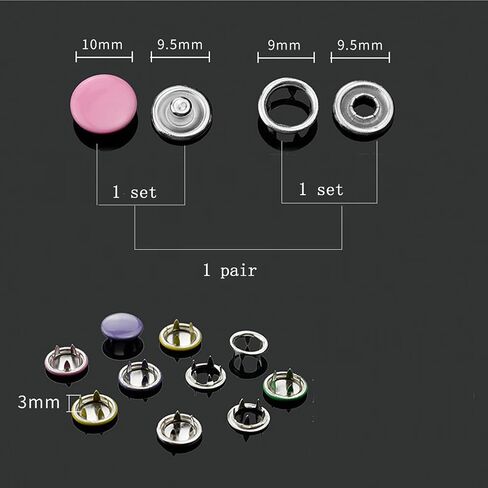 100 Sets Snap Buttons Kit, Fabric Clothing Snaps No Sewing, with Snap Pliers for Metal Snaps, Press Studs Snap Fasteners Tool Kit for DIY Sewing Crafts, 9.5MM in Saudi Arabia