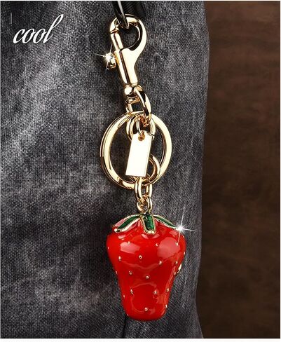 Golden Strawberry Cherry Bag Charm for Women Fashion Durable Realistic Fruit Keychain Cute Accessory for Handbags Backpacks Gifts in Saudi Arabia