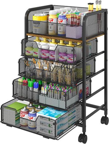 5-Tier Craft Organizer Cart with Wheels,Storage Cart with Drawers,Lockable Wheels Rolling Utility Cart,Makeup Cart with DIY Divider,Office Supply Organizer Cart,Ideal for Studio,Office,Bedroom,White in Saudi Arabia
