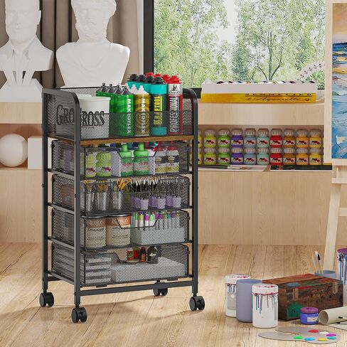 5-Tier Craft Organizer Cart with Wheels,Storage Cart with Drawers,Lockable Wheels Rolling Utility Cart,Makeup Cart with DIY Divider,Office Supply Organizer Cart,Ideal for Studio,Office,Bedroom,White in Saudi Arabia