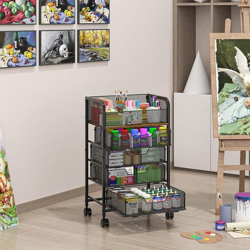 5-Tier Craft Organizer Cart with Wheels,Storage Cart with Drawers,Lockable Wheels Rolling Utility Cart,Makeup Cart with DIY Divider,Office Supply Organizer Cart,Ideal for Studio,Office,Bedroom,White in Saudi Arabia