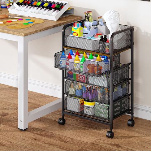 5-Tier Craft Organizer Cart with Wheels,Storage Cart with Drawers,Lockable Wheels Rolling Utility Cart,Makeup Cart with DIY Divider,Office Supply Organizer Cart,Ideal for Studio,Office,Bedroom,White in Saudi Arabia