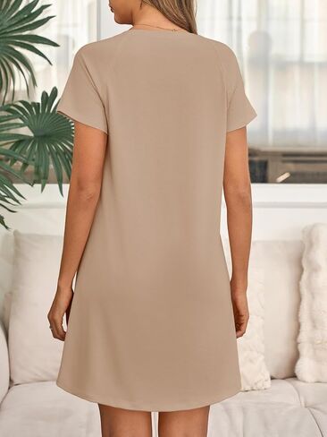Tankaneo Womens Nightgown Short Sleeve Sleepwear Comfy Sleepshirts Casual Crew Neck Nightshirt Pajama Dress in Saudi Arabia