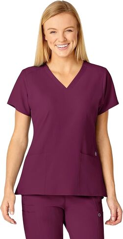 WonderWink Women's Plus-Size Women's Stylized V-Neck Top Shirt, Wine, 4-XLarge in Kuwait