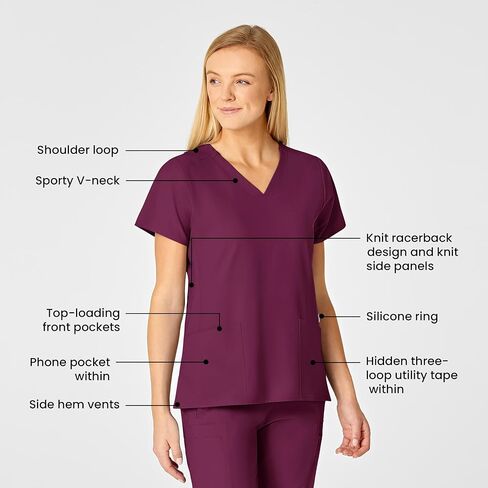 WonderWink Women's Plus-Size Women's Stylized V-Neck Top Shirt, Wine, 4-XLarge in Kuwait